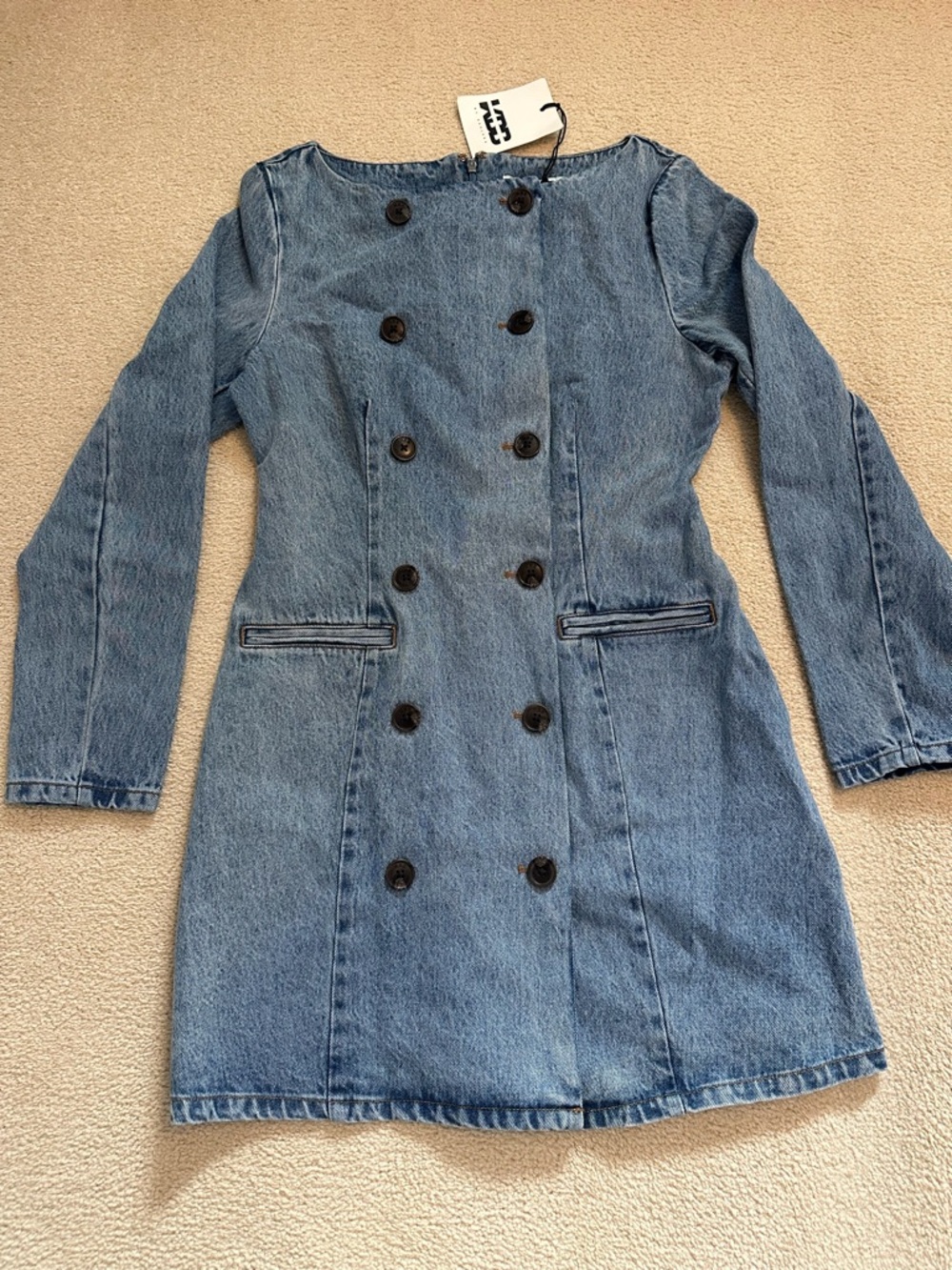 Light Blue Double-Breasted Denim Mini Dress - Picture 3 of 8